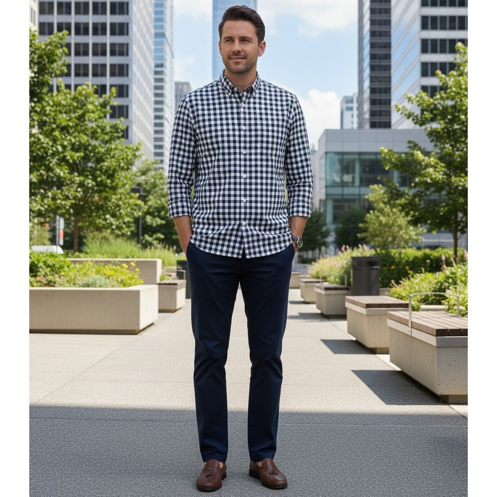J Crew XXL Men's Button Shirt Black White Plaid Long Sleeve Secret Wash Slim Fit